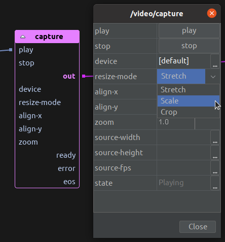 Ports and controls on video:capture component